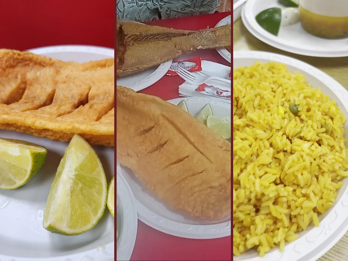 Seafood plates on a casual restaurant table.
