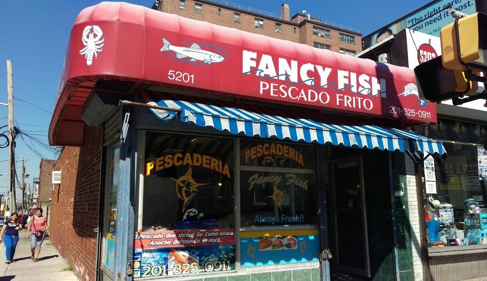 Seafood restaurant exterior on Bergenline Avenue.